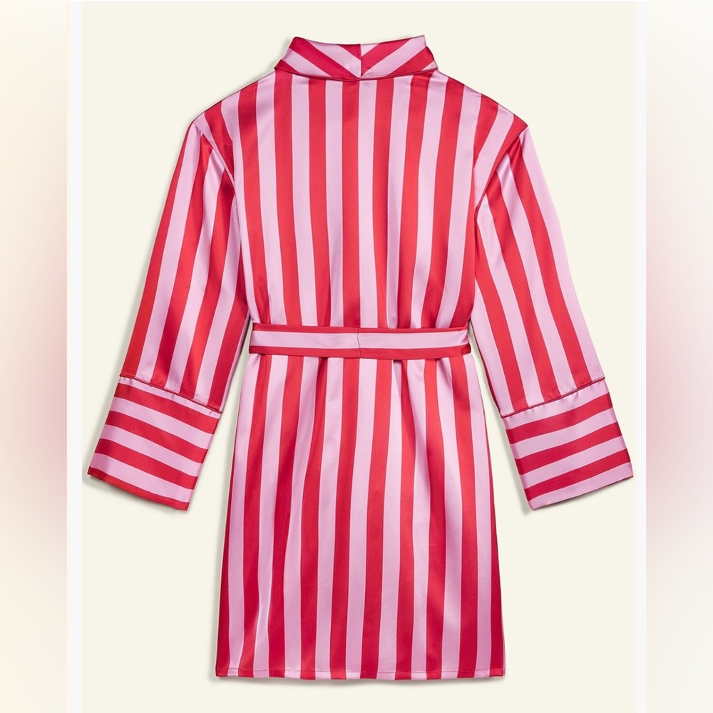 Red and Pink Striped Satin Robe - Picture 2 of 2